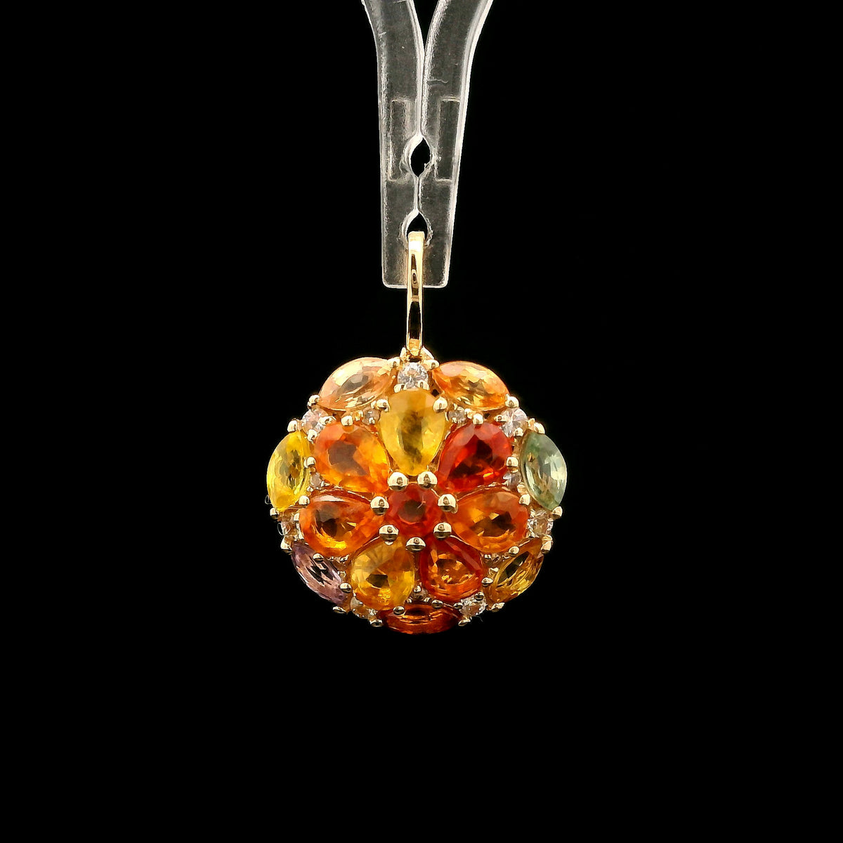 2.25 Ct Round Multi Sapphire 14K Gold Pendant