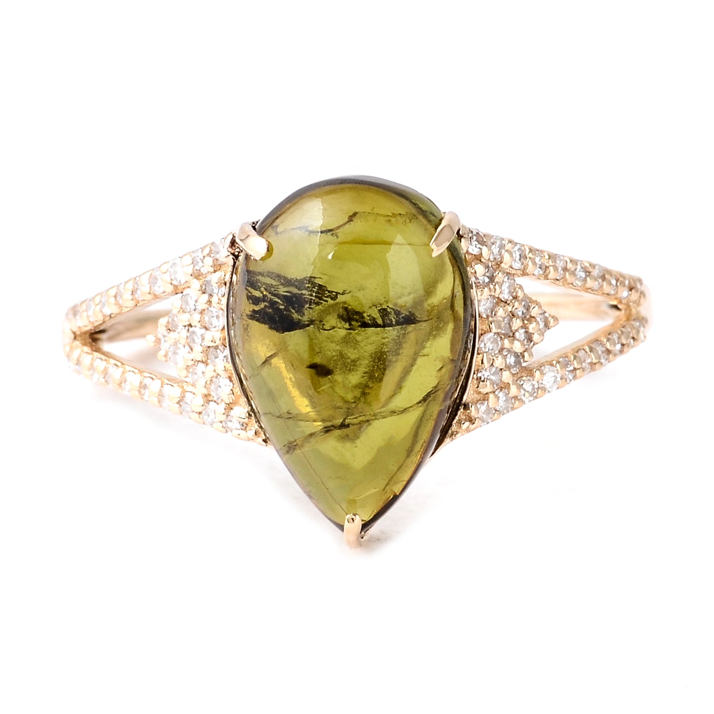 3.30 Ct Pear Cabochon Natural Tourmaline 14K Gold Ring