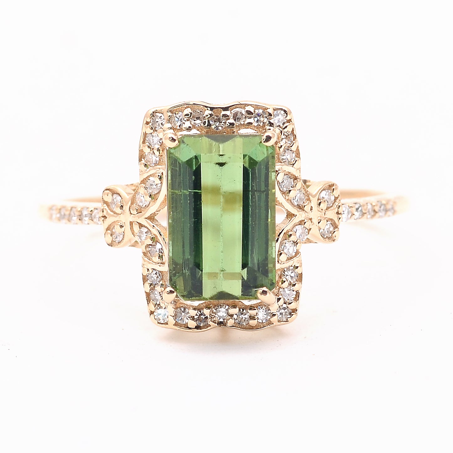2.18 Ct Octagon Step Cut Natural Tourmaline 14K Gold Ring