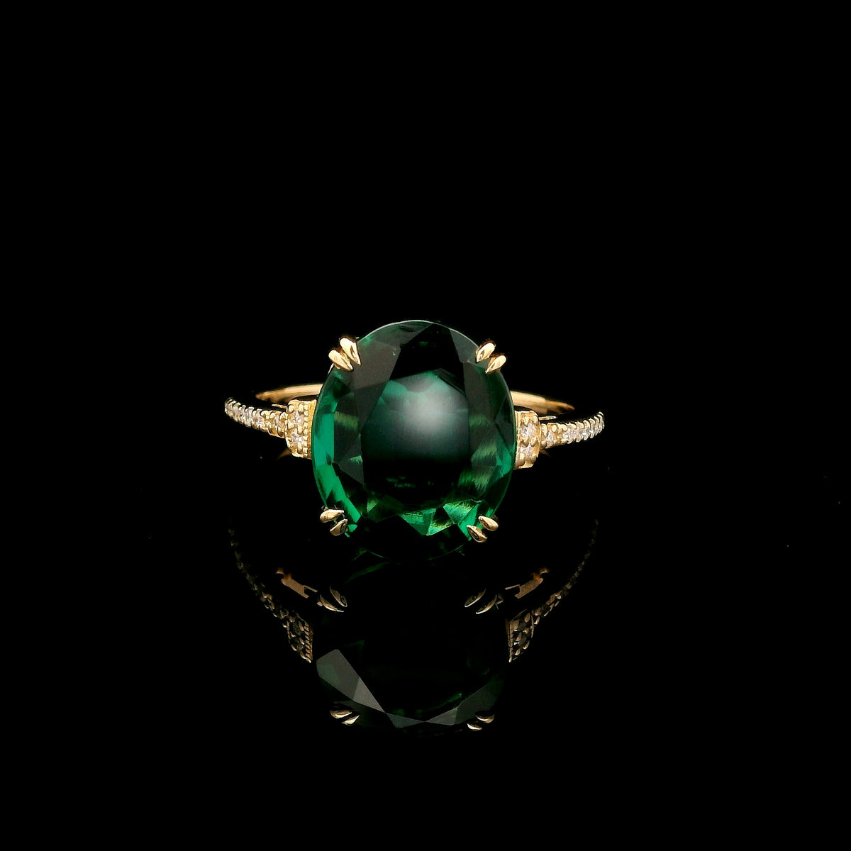 3.26 Ct Oval Mixed Cut Lab Grown Emerald 14K Gold Ring