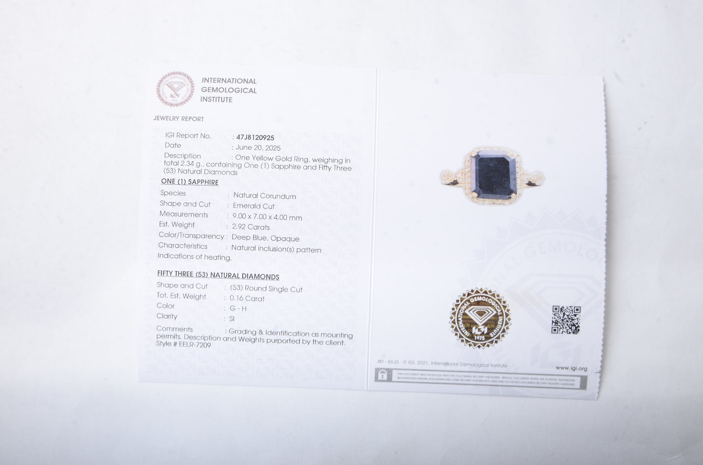 3.08 Ct Emerald Cut Natural Corundum Sapphire 14K Gold Ring