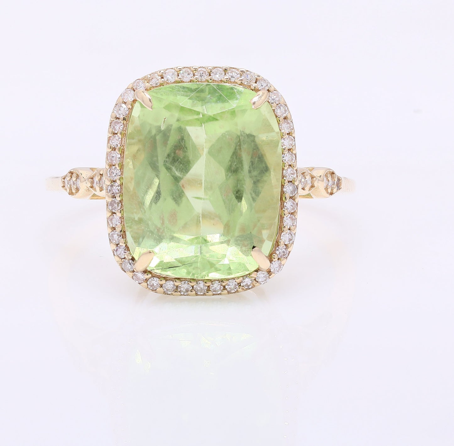6.58 Ct Cushion Mixed Cut Natural Peridot 14K Gold Ring