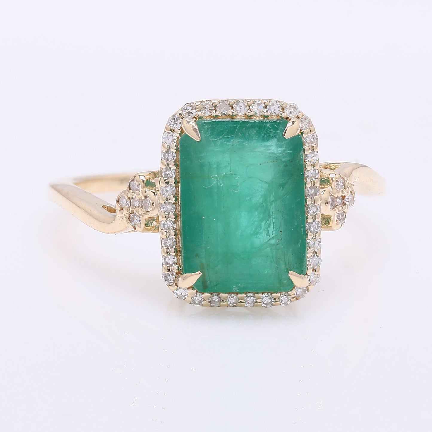 3.14 Ct Octagon Step Cut Natural Emerald 14K Gold Ring