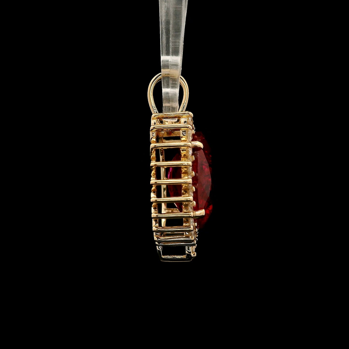 4.46 Ct Oval Mixed Cut Lab Grown Ruby 14K Gold Pendant