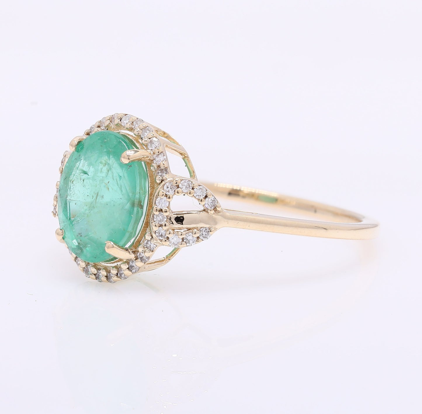 2.04 Ct Oval Mixed Cut Natural Emerald 14K Gold Ring