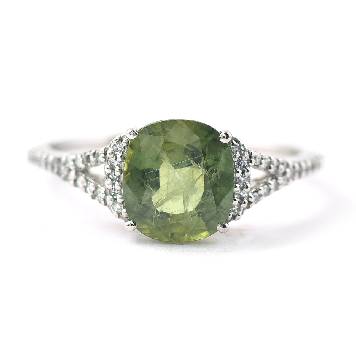 2.40 Ct Cushion Mixed Cut Natural Green Sapphire 950 Platinum Ring