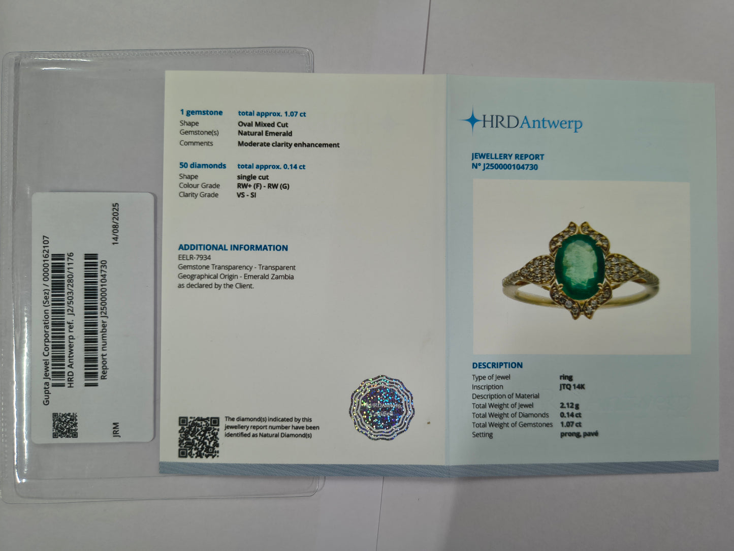 1.21 Ct Oval Mixed Cut Natural Emerald 14K Gold Ring