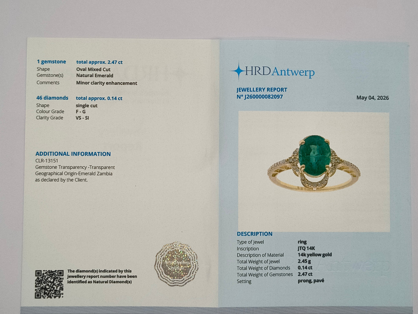 2.61 Ct Oval Mixed Cut Natural Emerald 14K Gold Ring