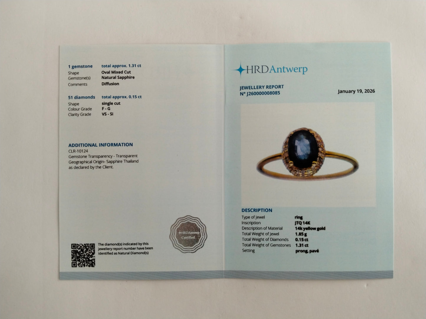 1.46 Ct Oval Mixed Cut Natural Sapphire 14K Gold Ring