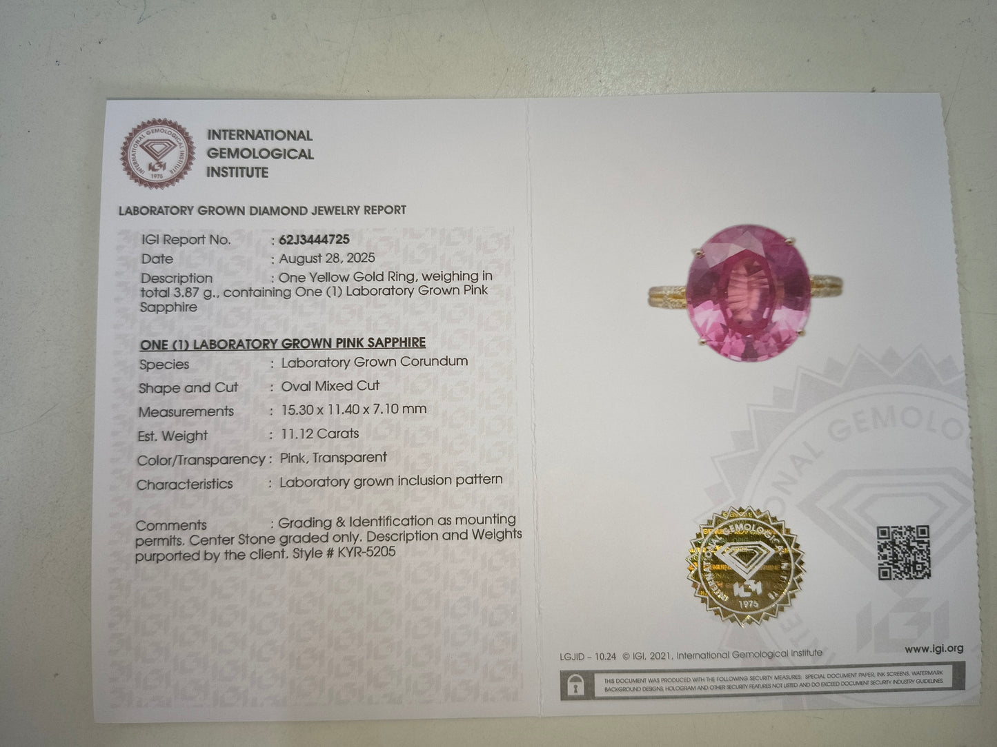 11.26 Ct Oval Mixed Cut Lab Grown Pink Sapphire 14K Gold Ring