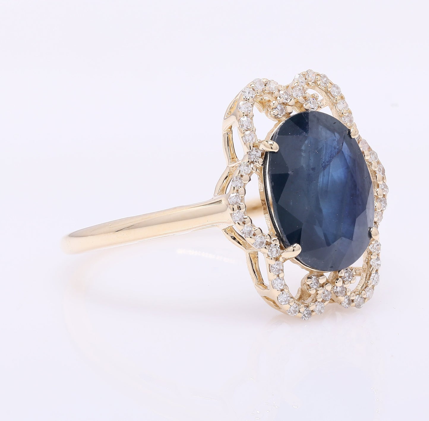 3.28 Ct Oval Mixed Cut Natural Sapphire 14K Gold Ring