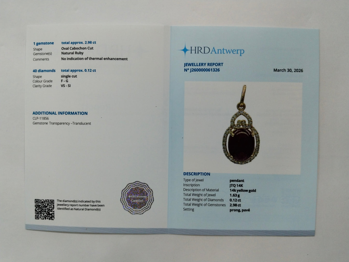 3.10 Ct Oval Cabochon Cut Natural Ruby 14K Gold Pendant