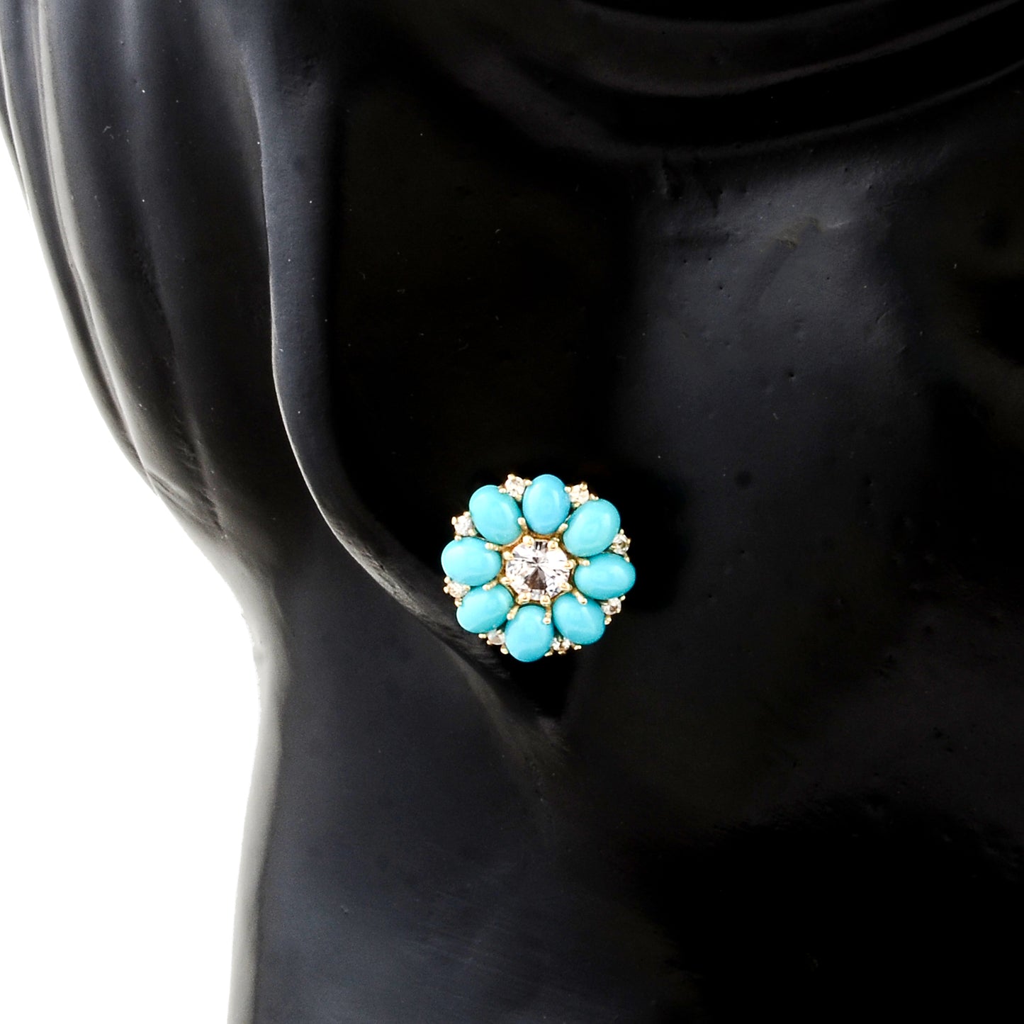 3.00 Ct Oval Cabochon Turquoise 14K Gold Earrings