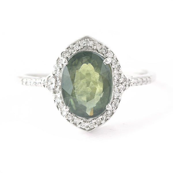 2.66 Ct Oval Mixed Cut Natural Green Sapphire 950 Platinum Ring