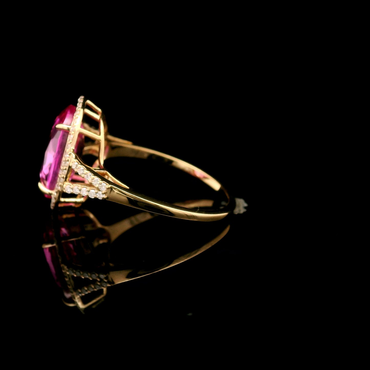 5.00 Ct Oval Mixed Cut Lab Grown Pink Sapphire 14K Gold Ring