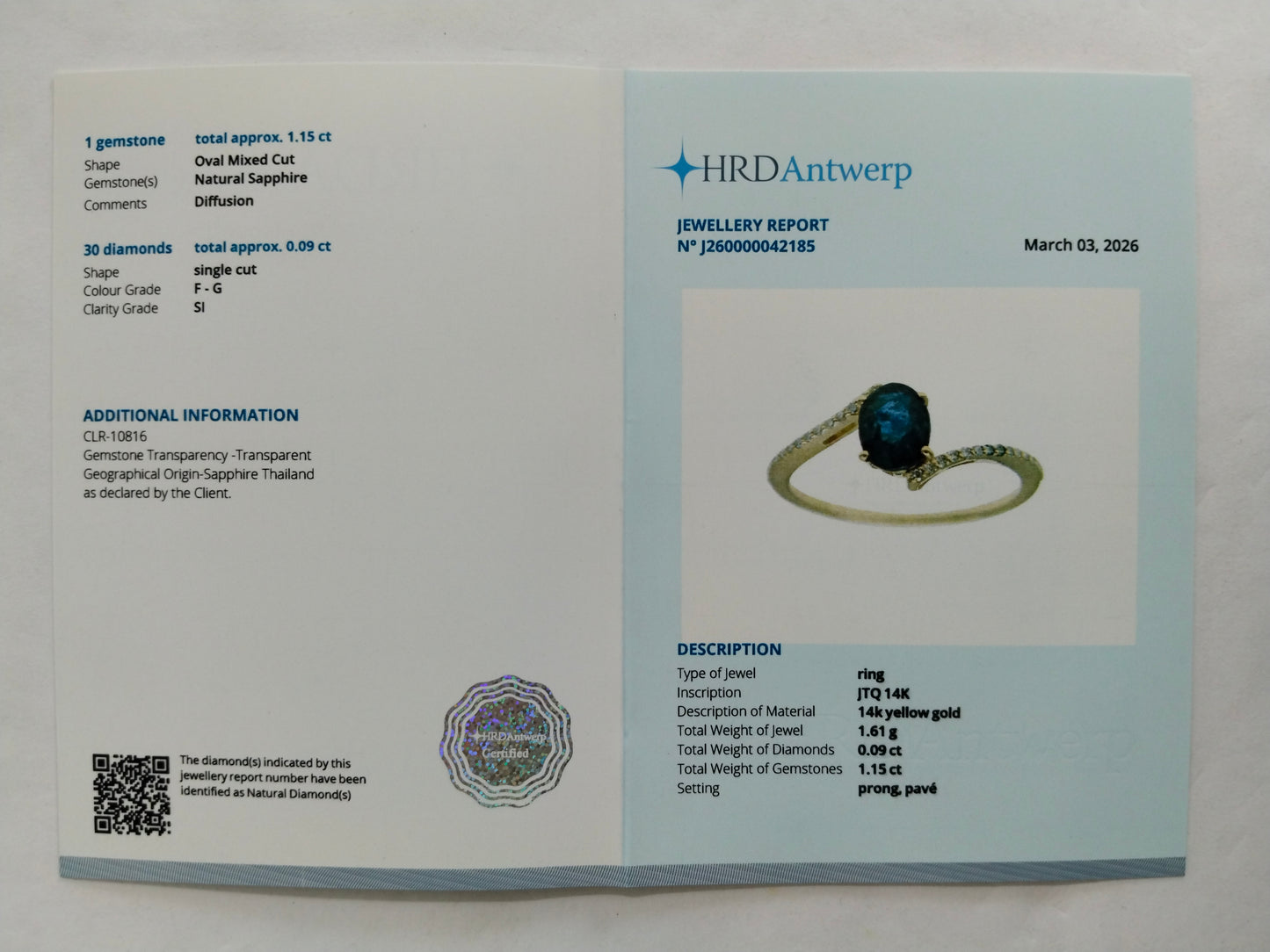 1.24 Ct Oval Mixed Cut Natural Sapphire 14K Gold Ring