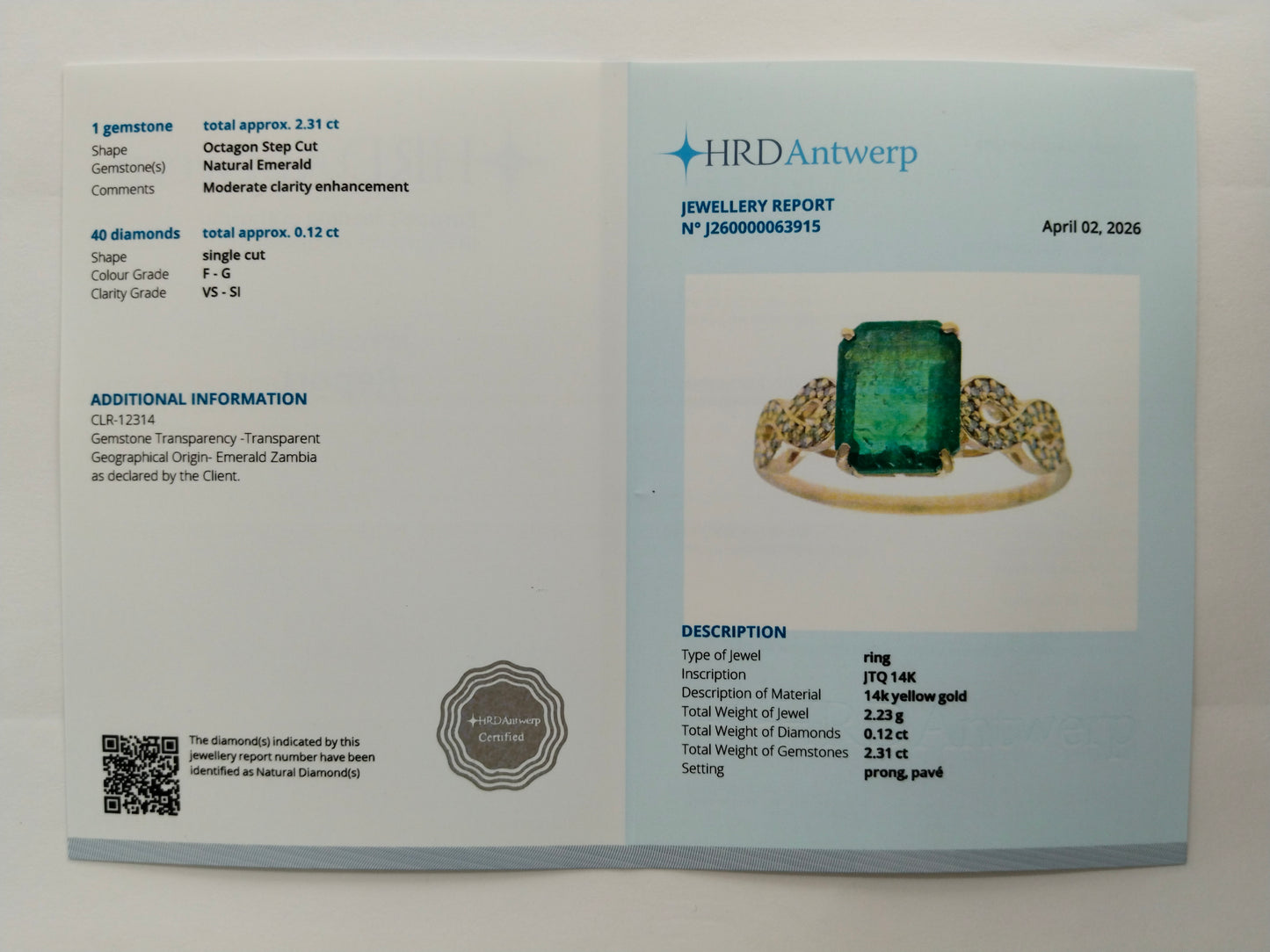 2.43 Ct Octagon Step Cut Natural Emerald 14K Gold Ring