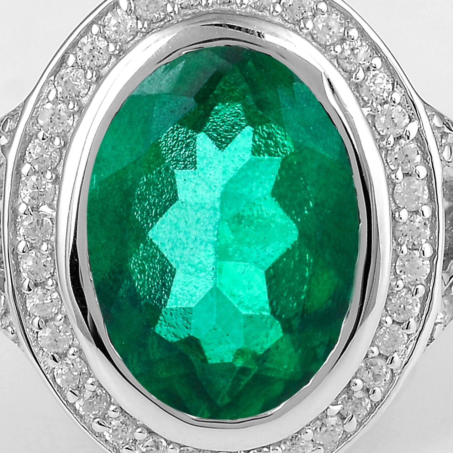 6.78 Ct Oval Green Topaz, Cubic Zirconia, 925 Sterling Silver Ring