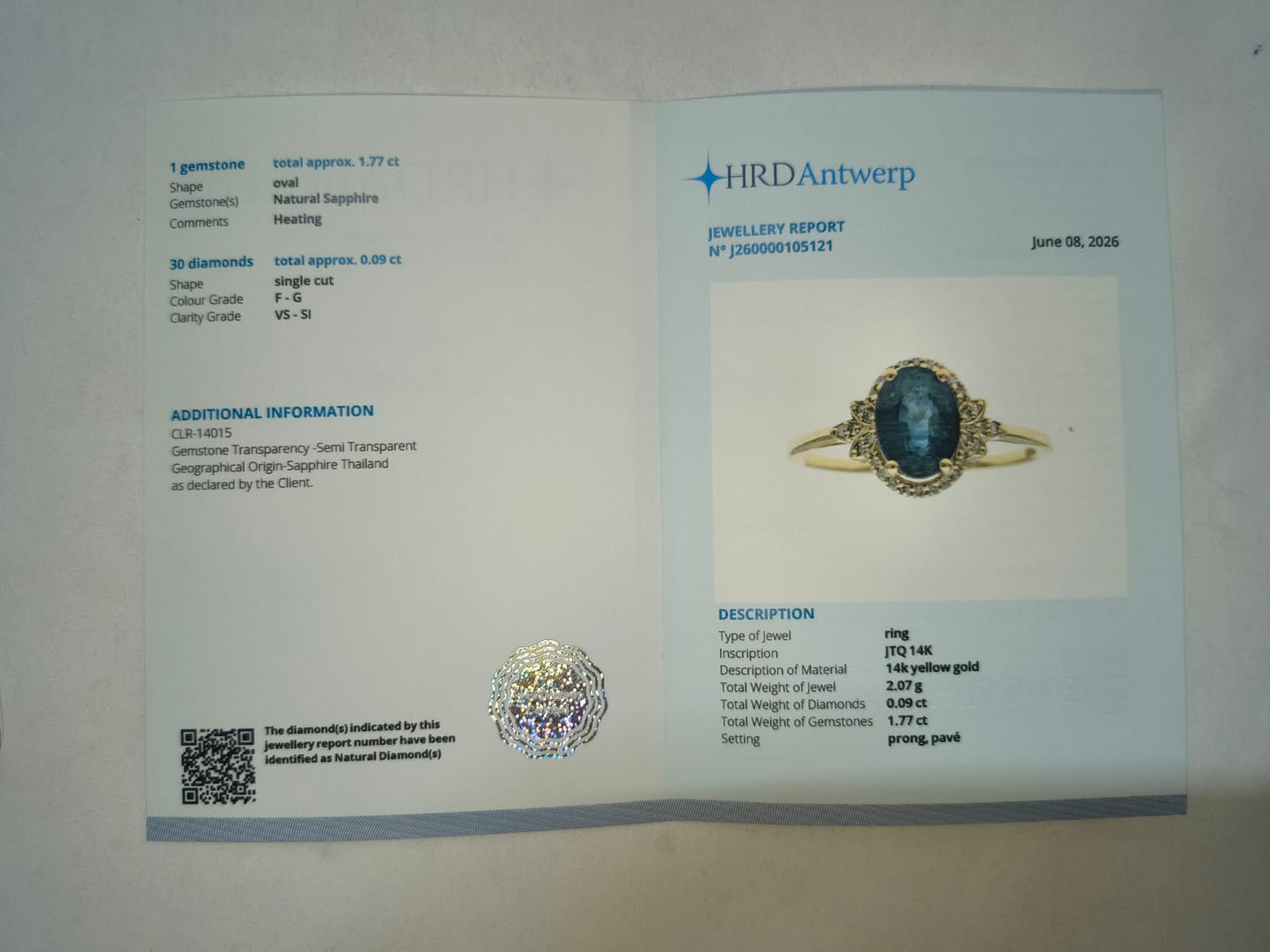 1.86 Ct Oval Mixed Cut Natural Sapphire 14K Gold Ring