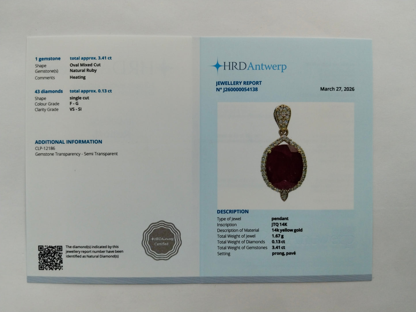 3.54 Ct Oval Mixed Cut Natural Ruby 14K Gold Pendant