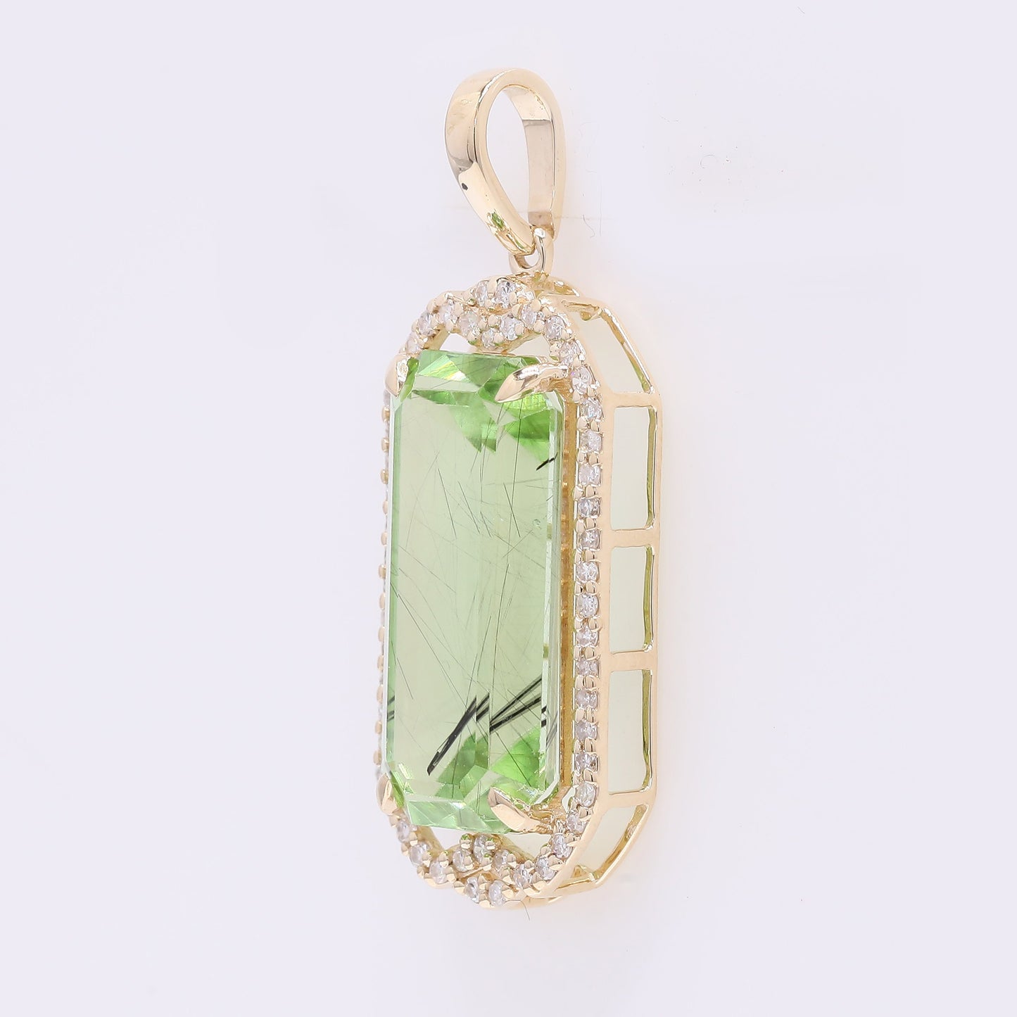 6.06 Ct Octagon Step Cut Natural Peridot 14K Gold Pendant