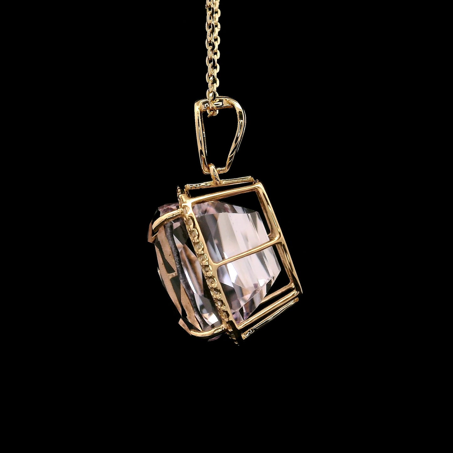 11.72 Ct Cushion Kunzite 14K Gold Pendant