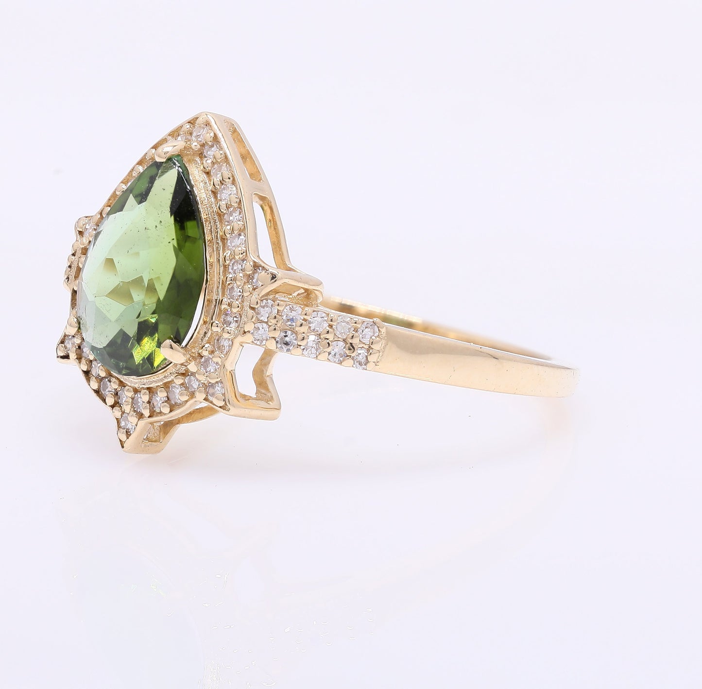 1.35 Ct Pear Mixed Cut Natural Tourmaline 14K Gold Ring