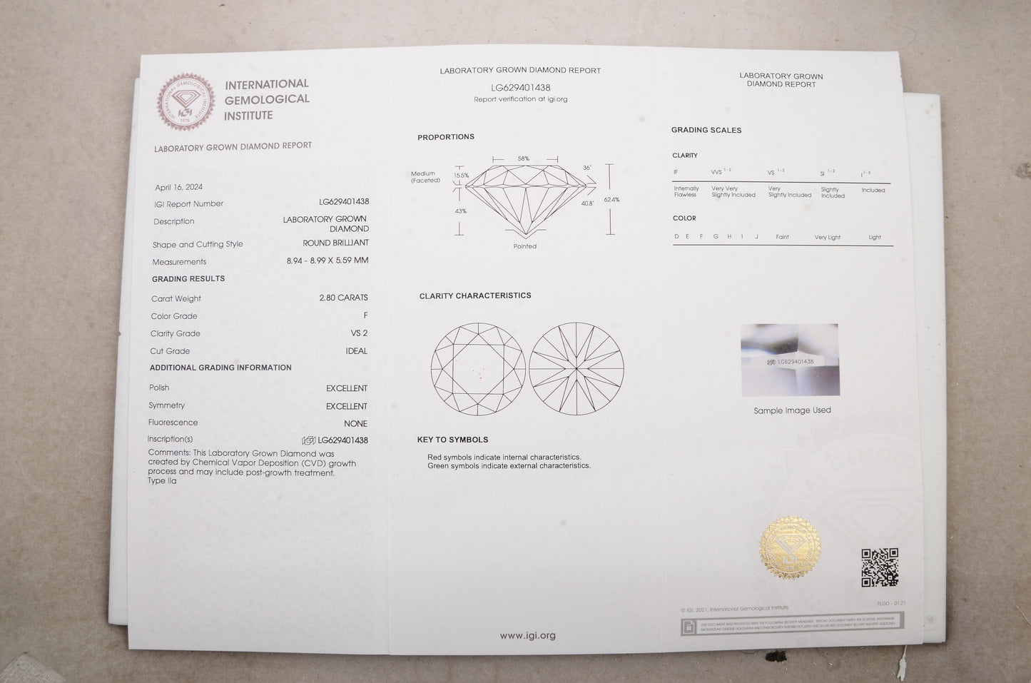3.05 Ct Round Brilliant Lab Grown Diamond 14K Gold Ring