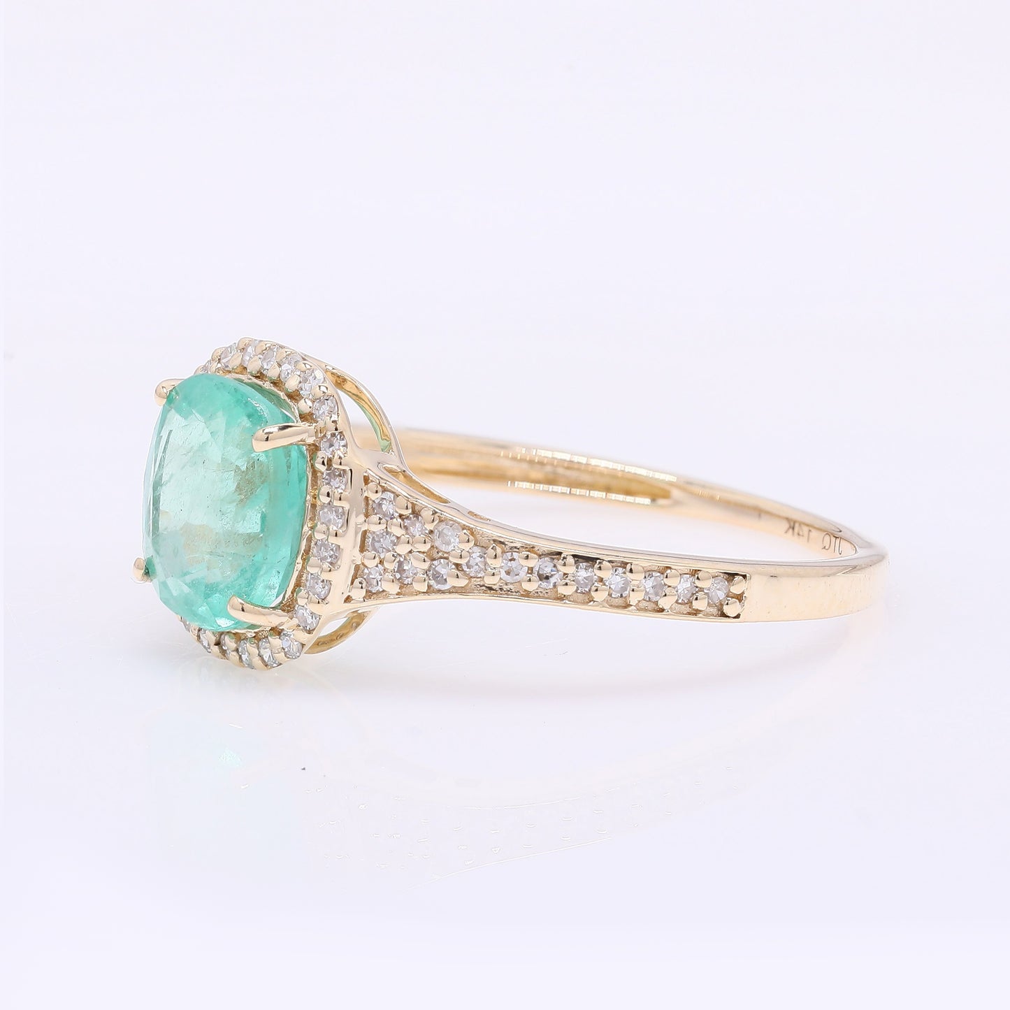 1.42 Ct Cushion Mixed Cut Natural Emerald 14K Gold Ring