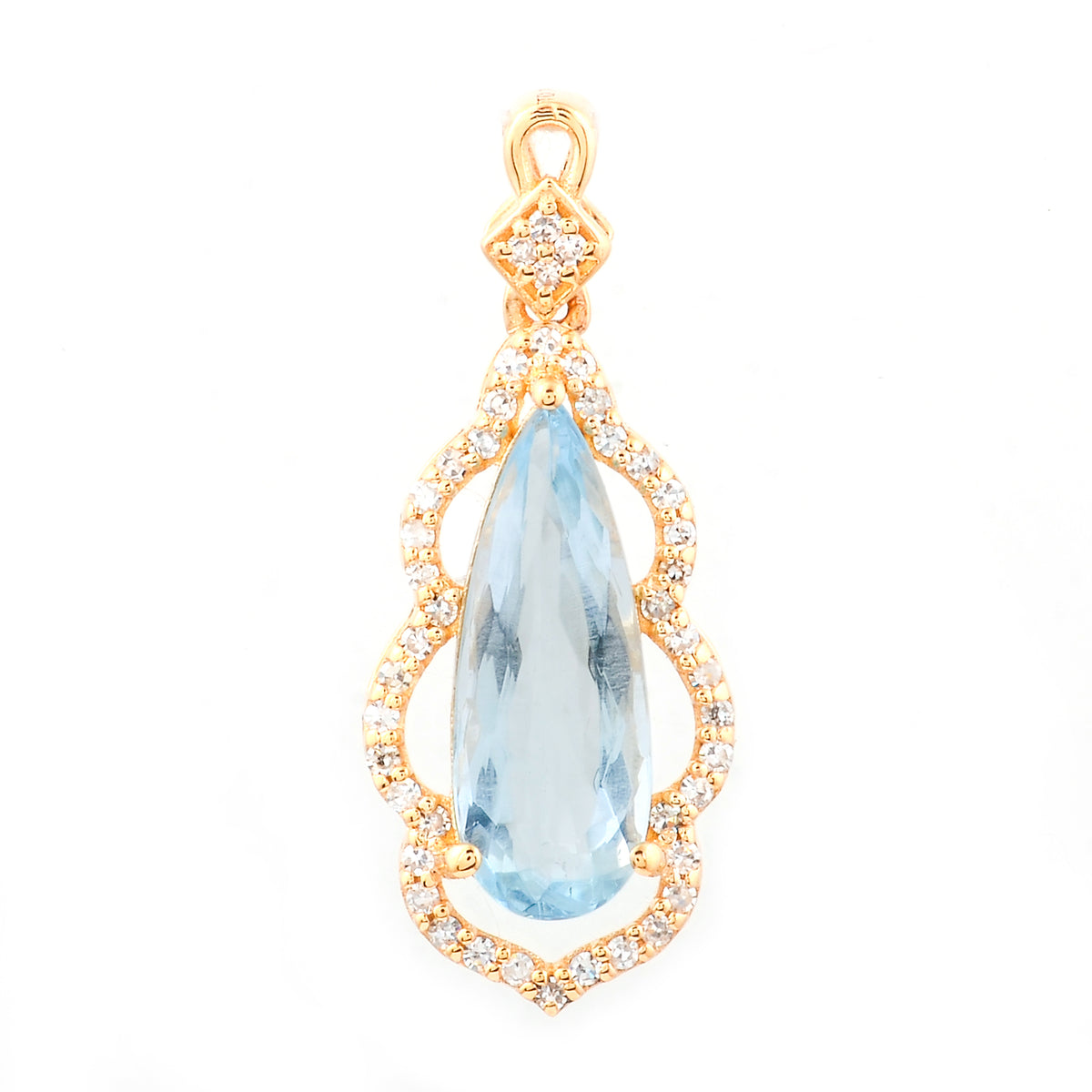1.51 Ct Pear Mixed Cut Natural Aquamarine 14K Gold Pendant