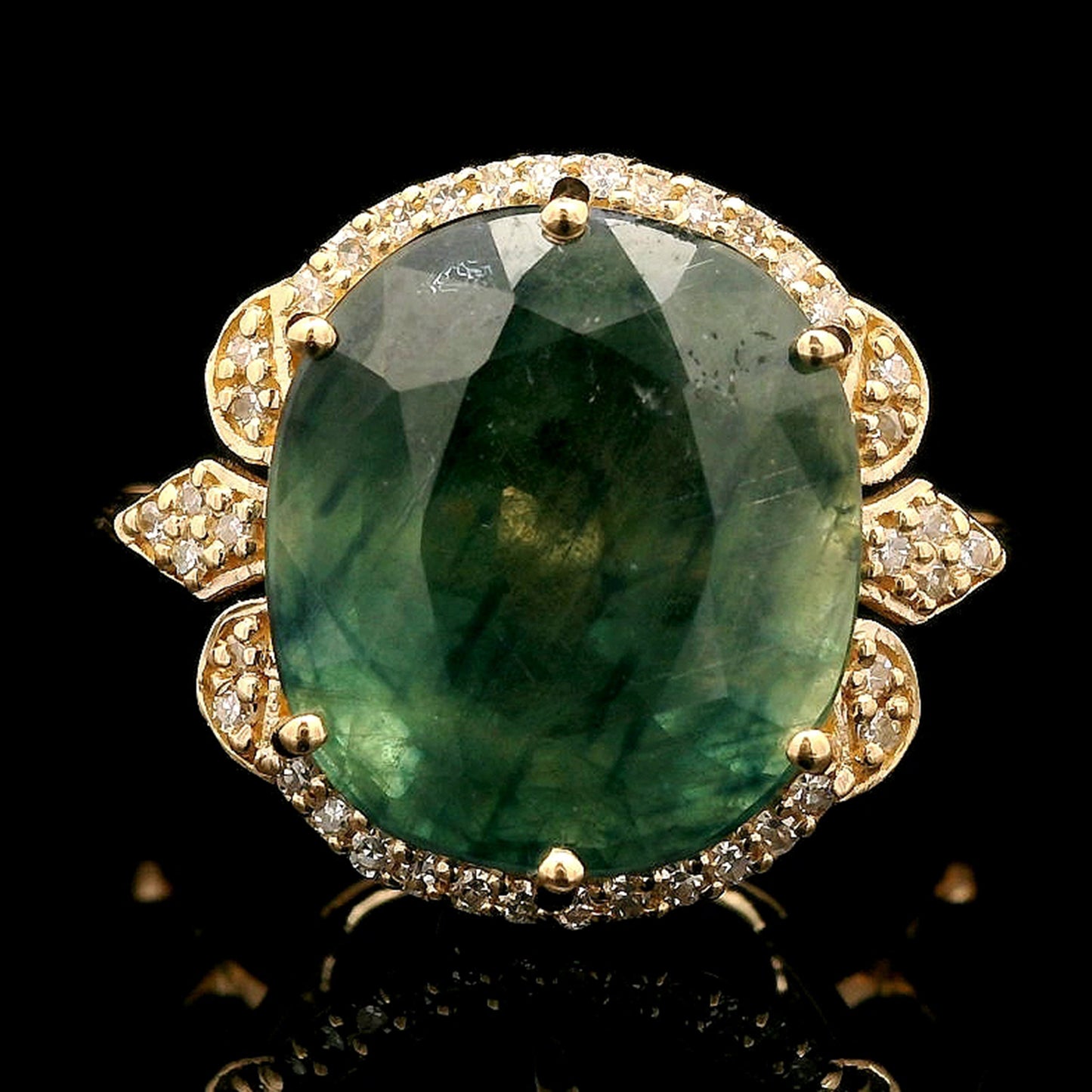 8.60 Ct Oval Mixed Cut Natural Sapphire 14K Gold Ring