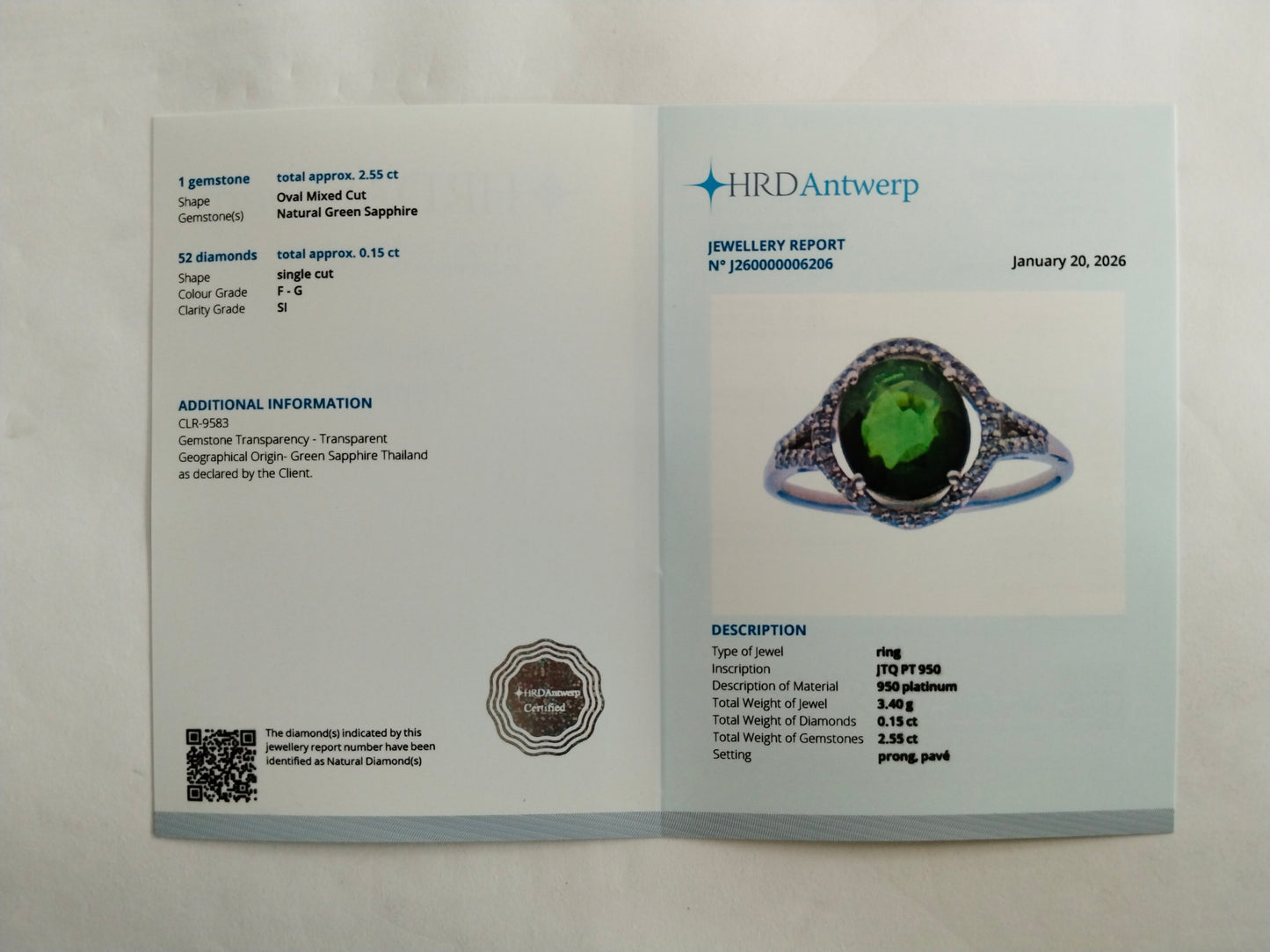 2.70 Ct Oval Mixed Cut Natural Green Sapphire 950 Platinum Ring