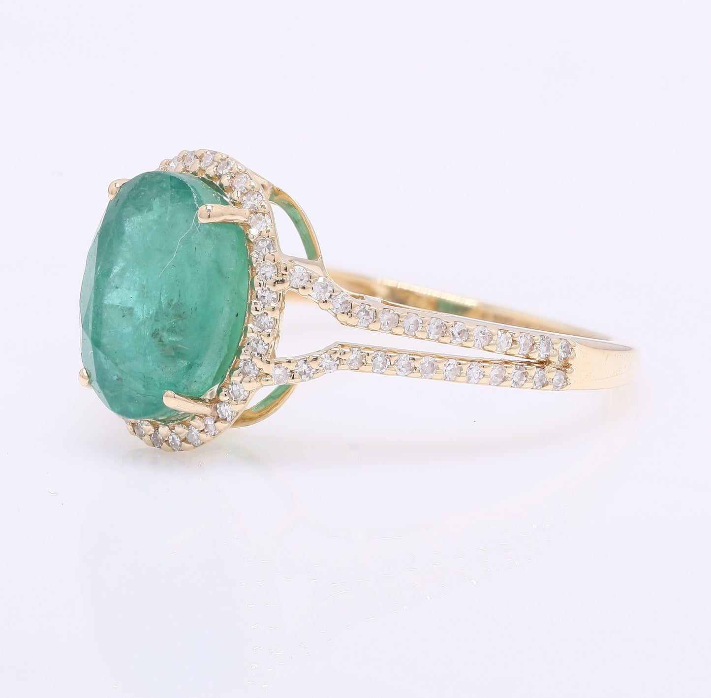 3.50 Ct Oval Mixed Cut Natural Emerald 14K Gold Ring