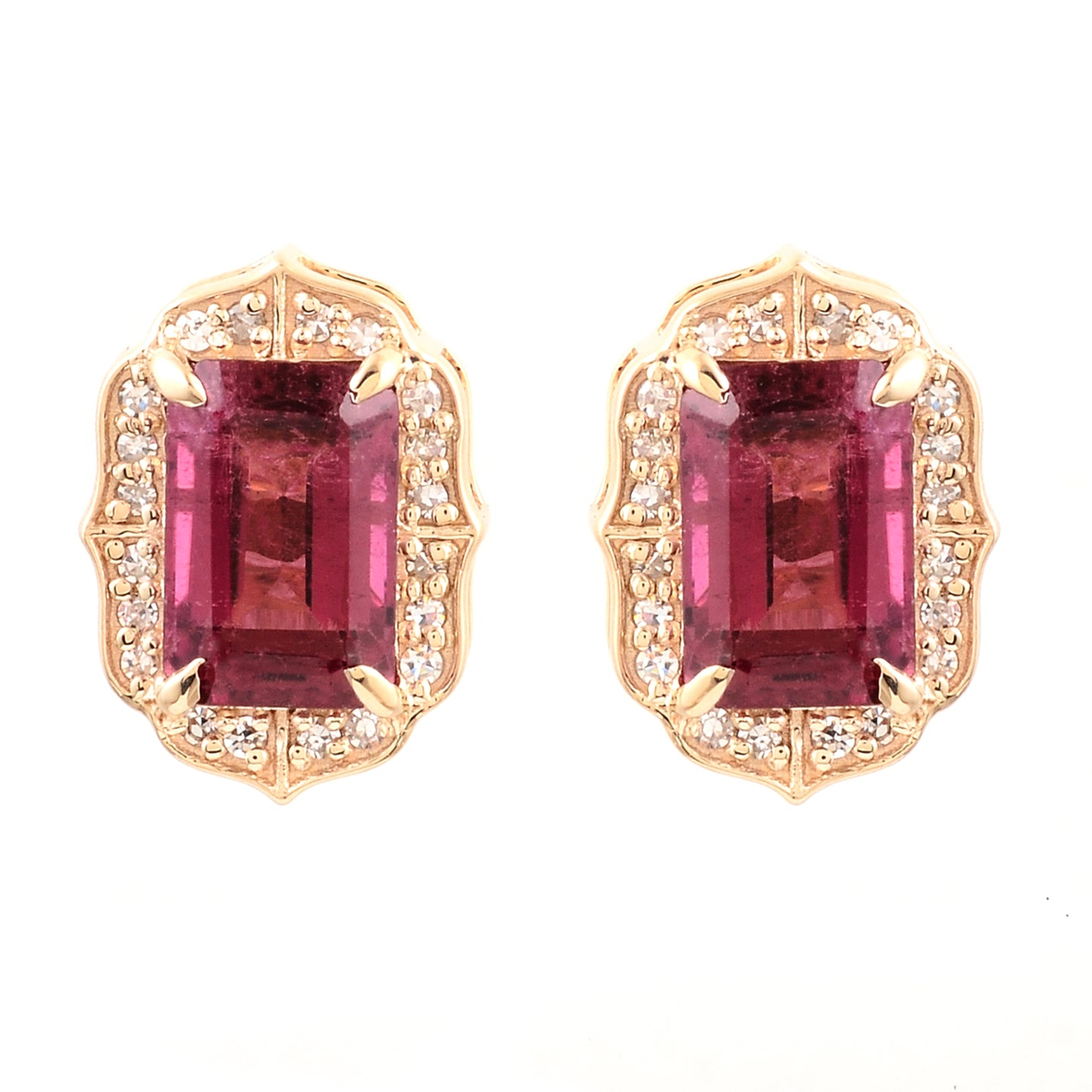 2.36 Ct Emerald Cut Natural Tourmaline 14K Gold Earrings