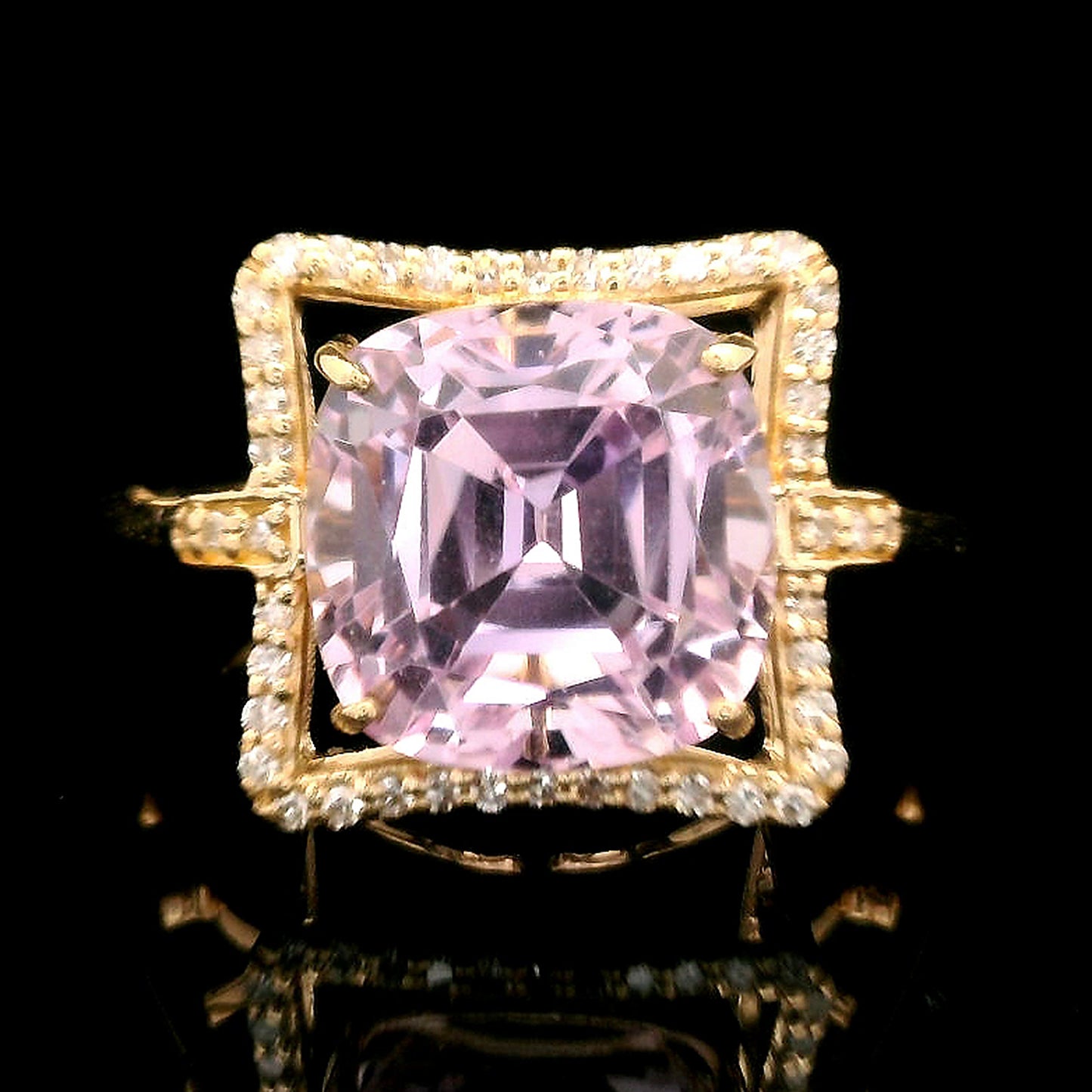 5.28 Ct Cushion Mixed Cut Natural Kunzite 14K Gold Ring
