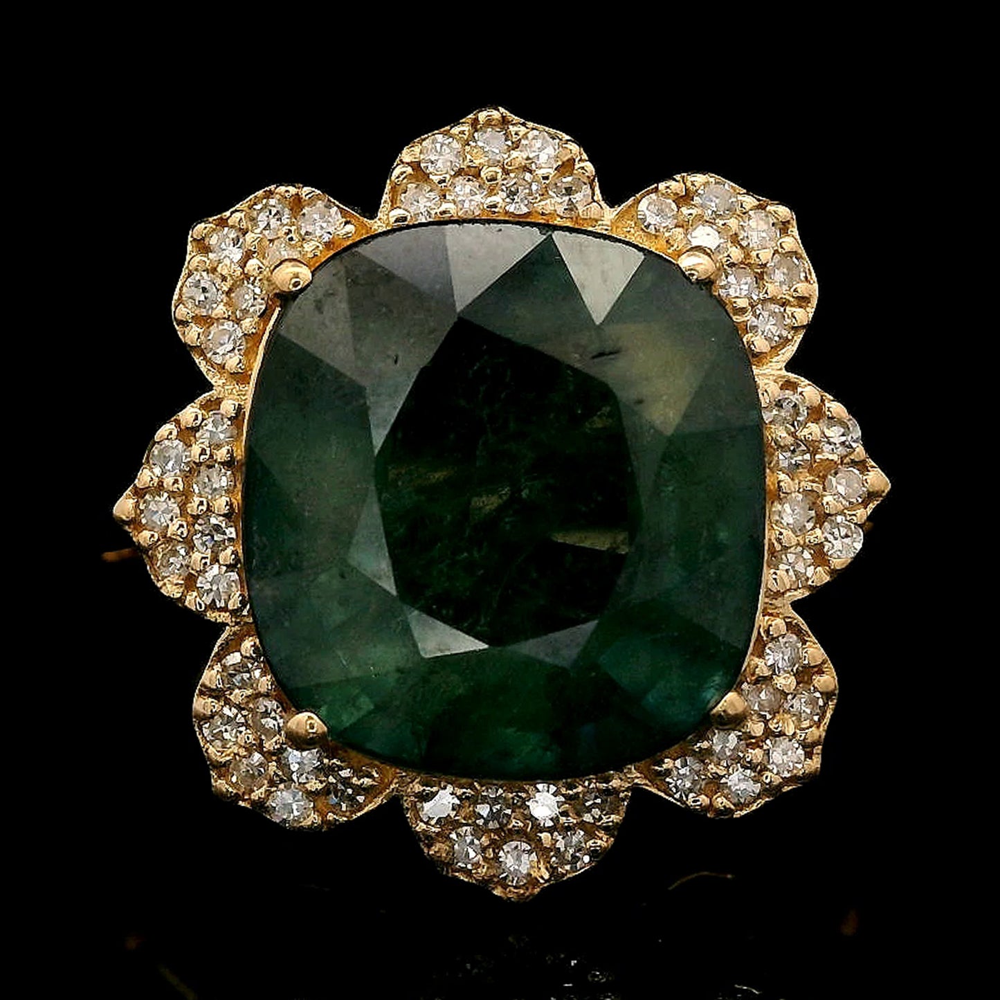 6.13 Ct Cushion Mixed Cut Natural Sapphire 14K Gold Ring