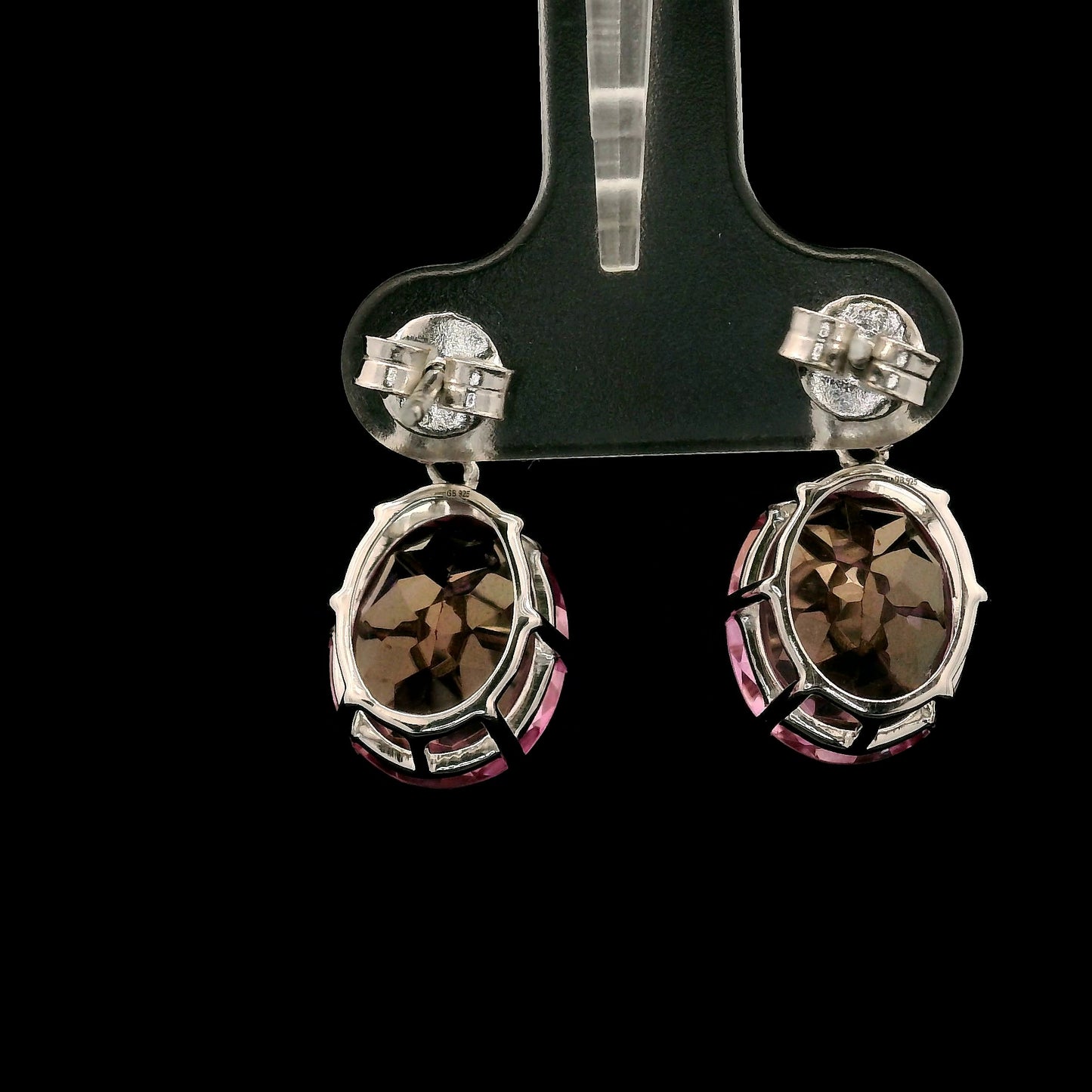 12.32 Ct Oval Pink Topaz, White Zircon 925 Sterling Silver Earrings