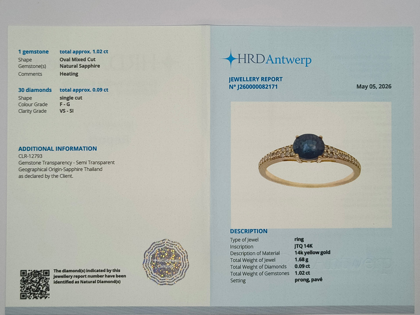 1.11 Ct Oval Mixed Cut Natural Sapphire 14K Gold Ring