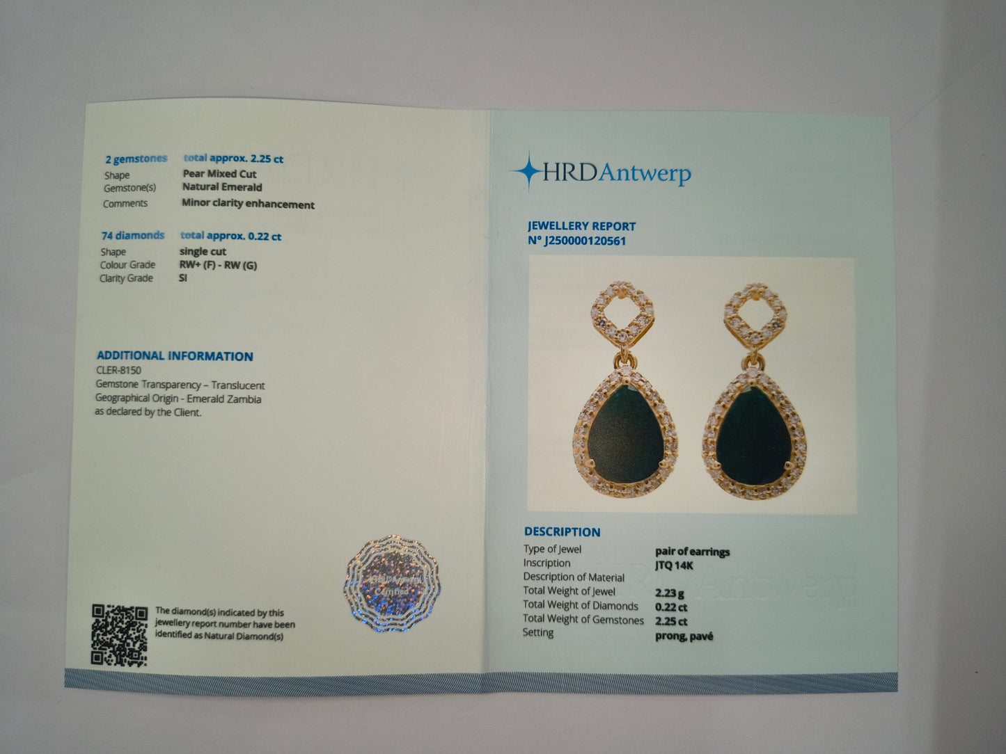 2.47 Ct Pear Natural Emerald 14K Gold Earrings