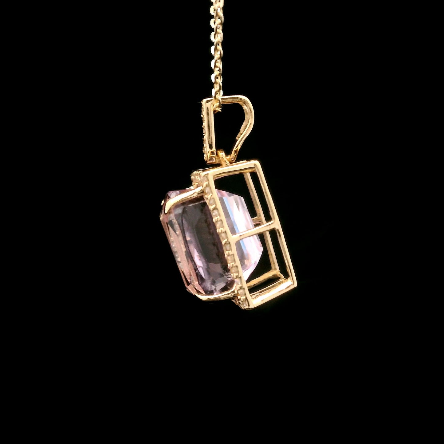 6.28 Ct Cushion Kunzite 14K Gold Pendant
