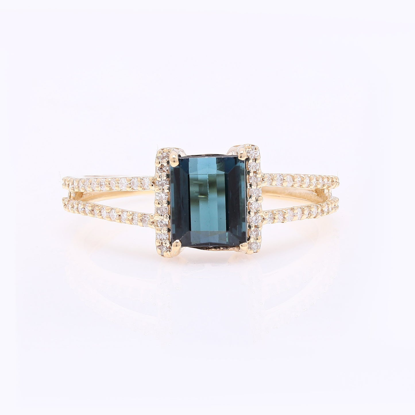 1.39 Ct Rectangle Step Cut Natural Tourmaline 14K Gold Ring