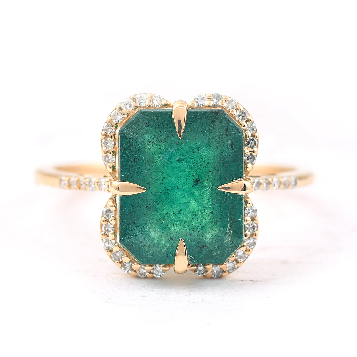 3.74 Ct Octagon Step Cut Natural Emerald 14K Gold Ring