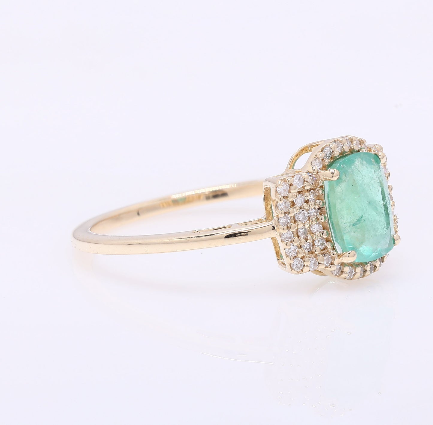1.26 Ct Cushion Mixed Cut Natural Emerald 14K Gold Ring