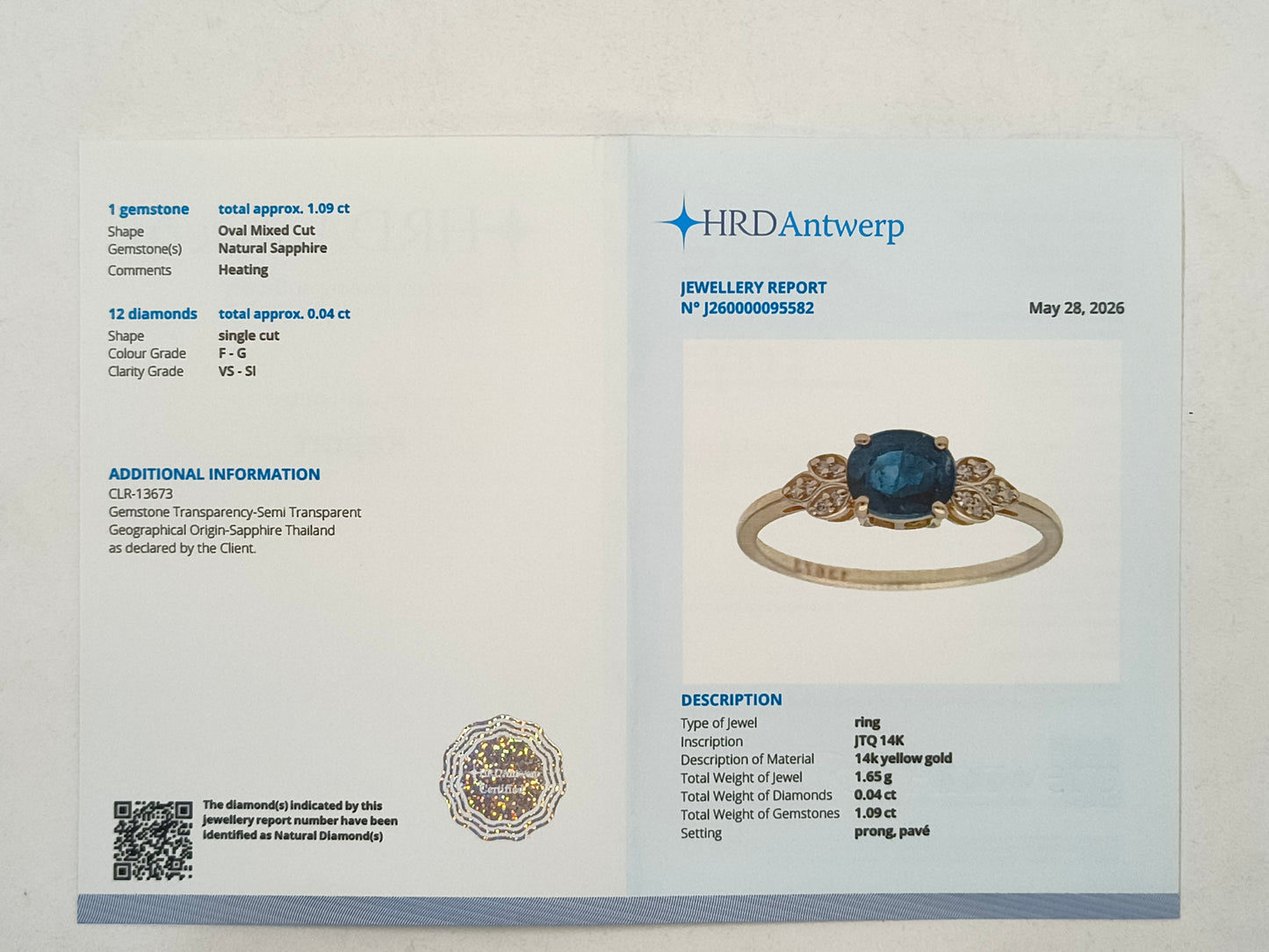 1.13 Ct Oval Mixed Cut Natural Sapphire 14K Gold Ring