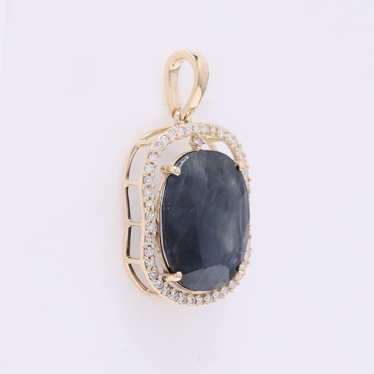 5.92 Ct Cushion Mixed Cut Natural Sapphire 14K Gold Pendant
