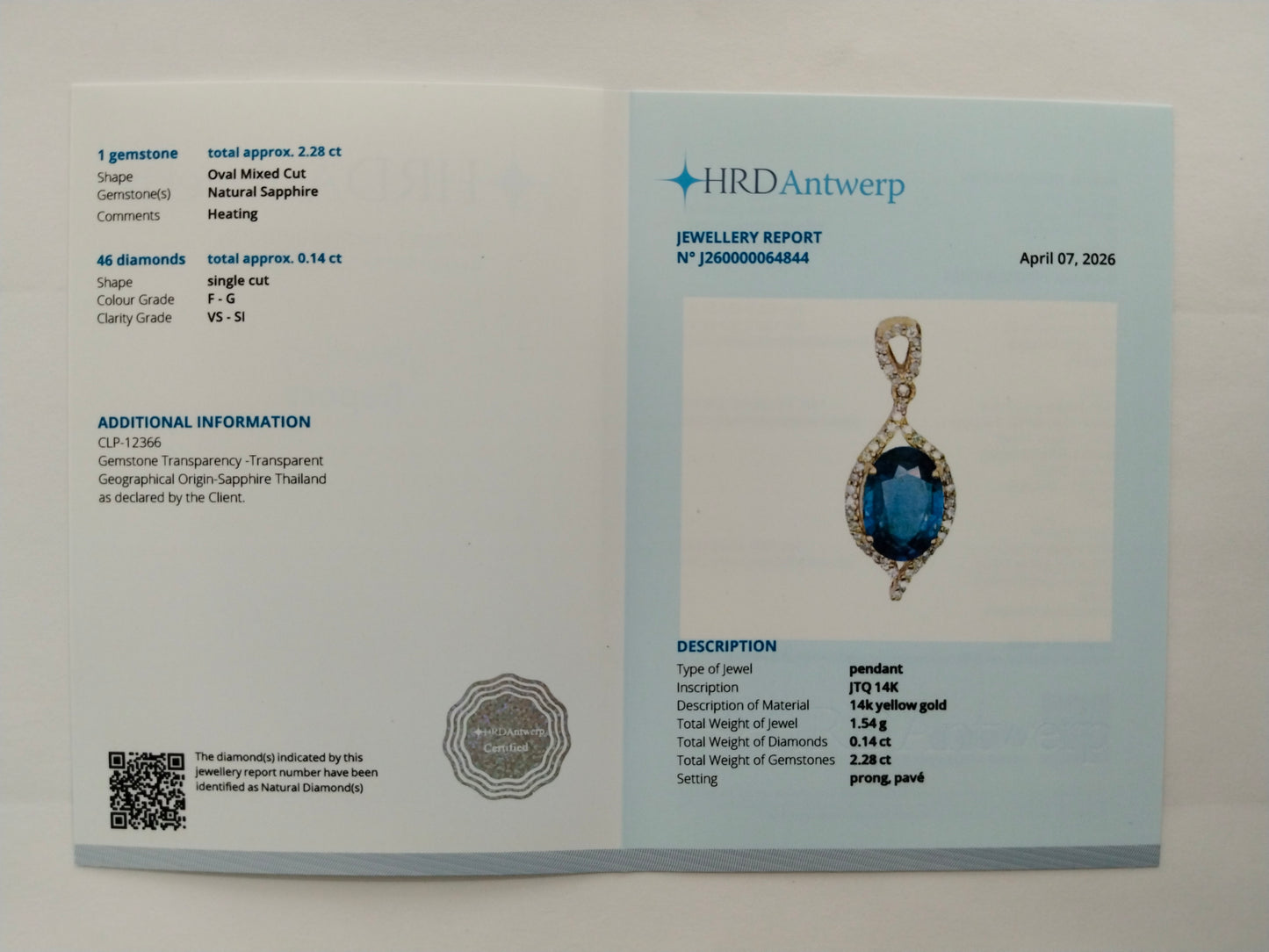 2.42 Ct Oval Mixed Cut Natural Sapphire 14K Gold Pendant