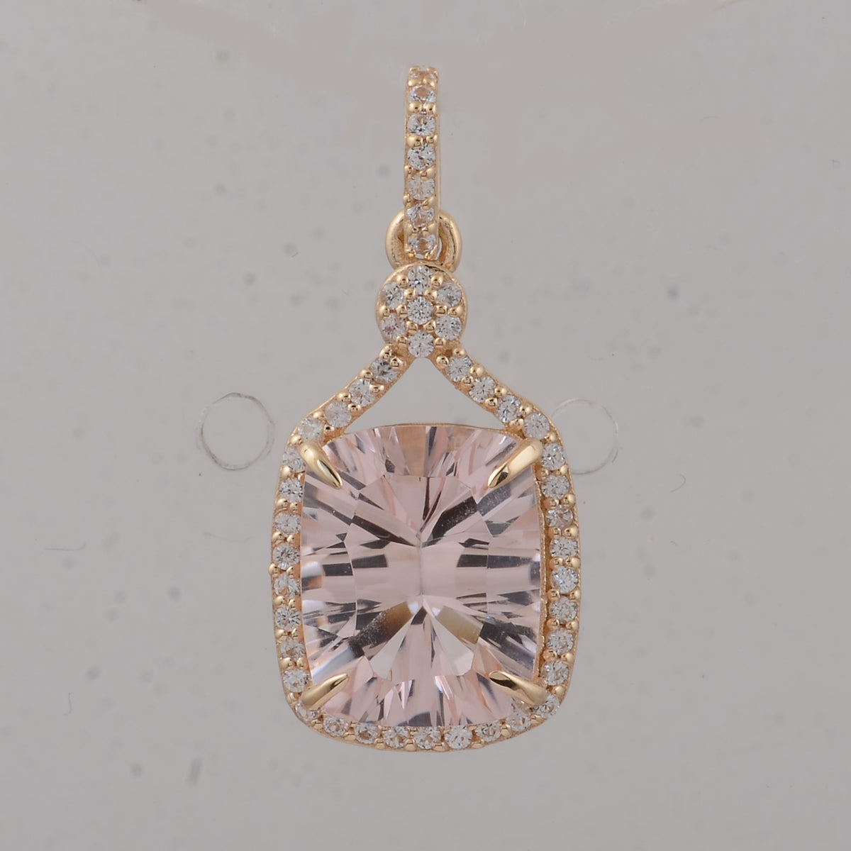 3.16 Ct Cushion Morganite 9K Gold Pendant