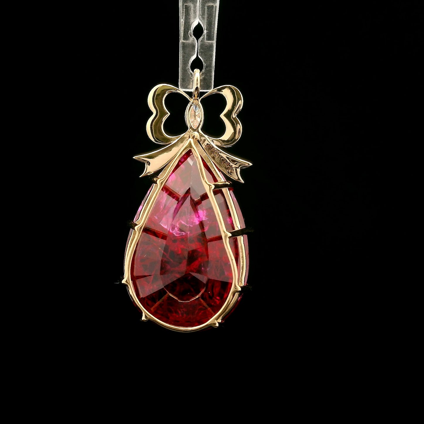 17.22 Ct Pear Mixed Cut Lab Grown Ruby 14K Gold Pendant