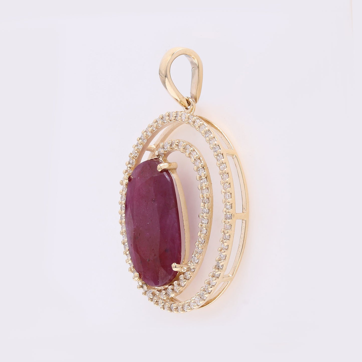 3.00 Ct Oval Mixed Cut Natural Ruby 14K Gold Pendant
