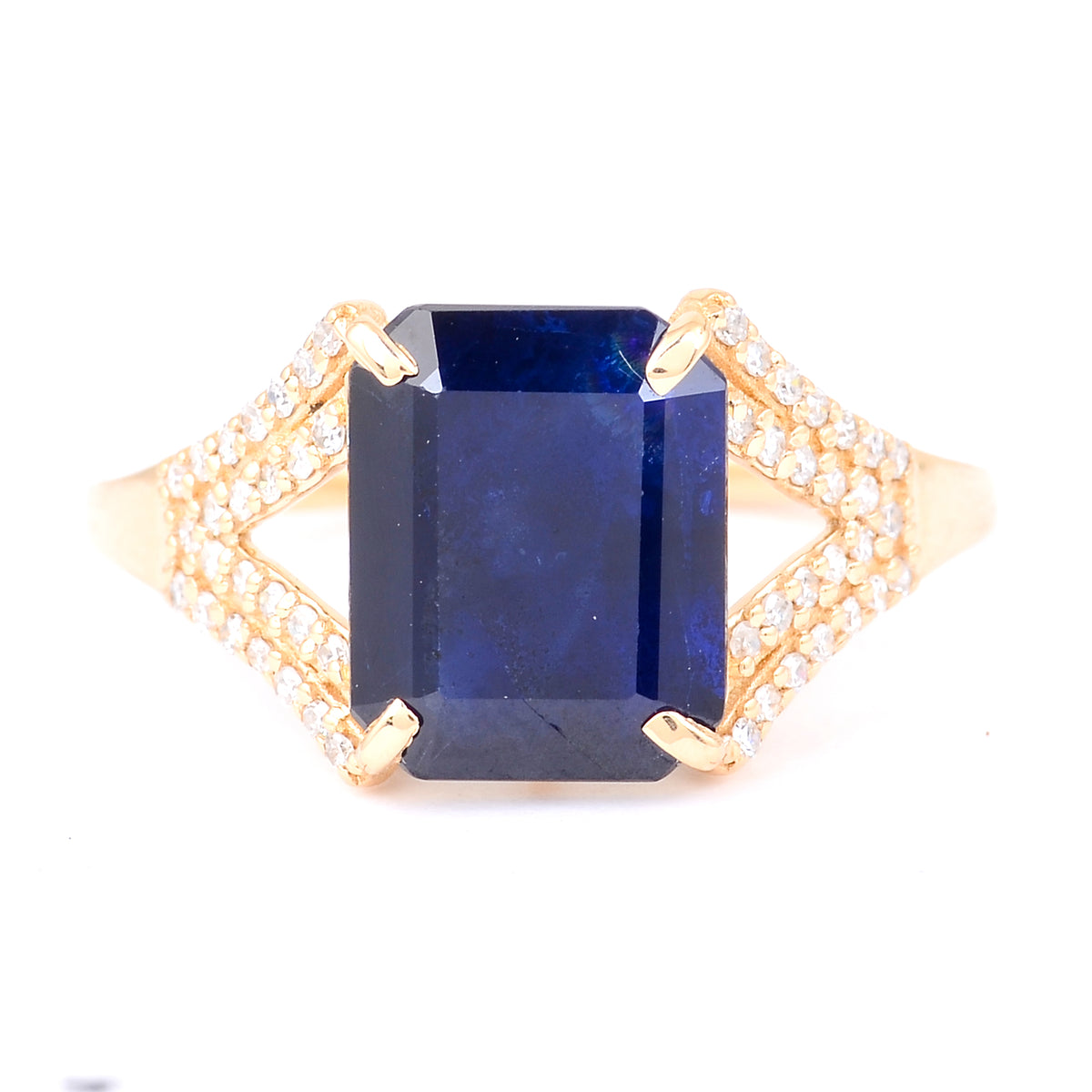 3.57 Ct Octagon Natural Sapphire 14K Gold Ring